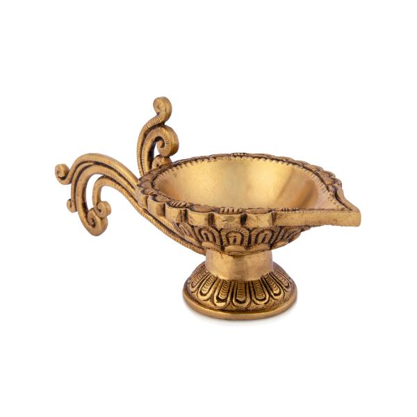 Decorative Diya With Handle - 4 x 9.5 Inches | Brass Lamp/ Antique Polish Kartik Deepam/ Agal Vilakku for Pooja