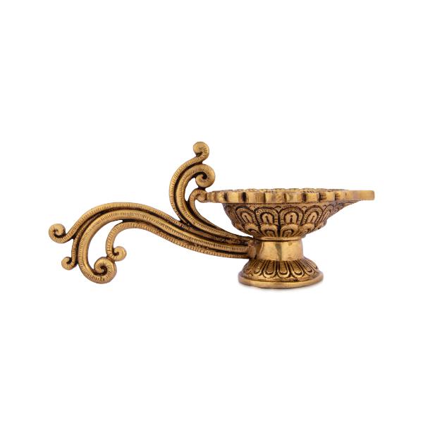 Decorative Diya With Handle - 4 x 9.5 Inches | Brass Lamp/ Antique Polish Kartik Deepam/ Agal Vilakku for Pooja
