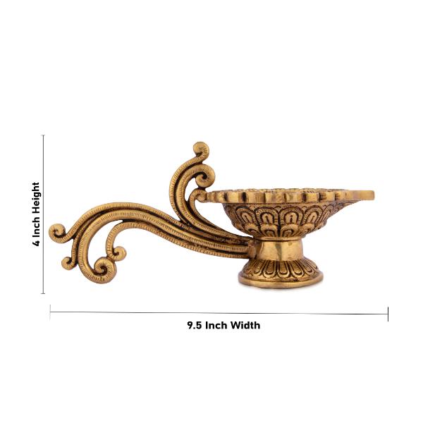 Decorative Diya With Handle - 4 x 9.5 Inches | Brass Lamp/ Antique Polish Kartik Deepam/ Agal Vilakku for Pooja
