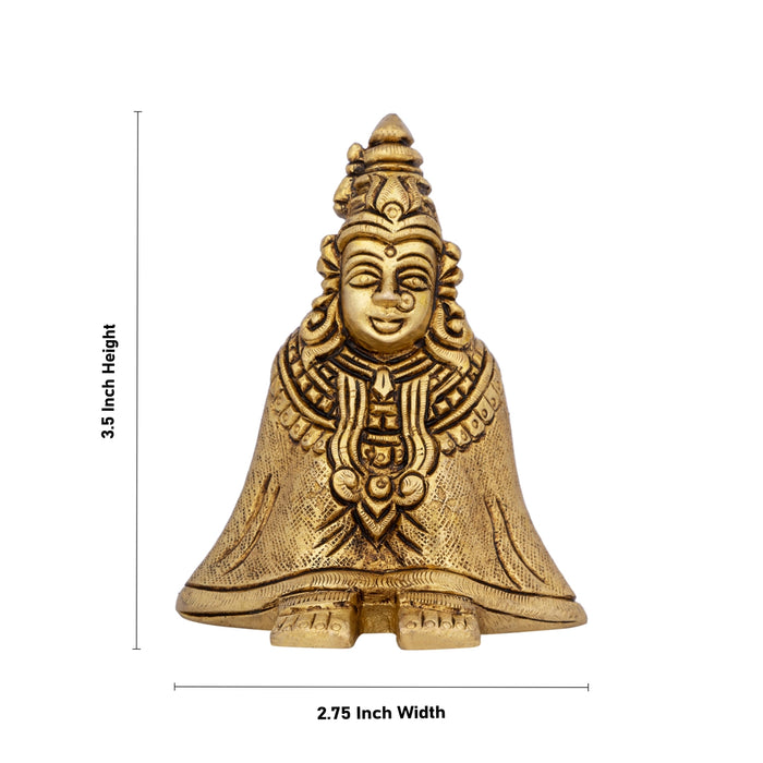 Tulja Bhavani Murti - 3.5 x 2.75 Inches | Antique Brass Idol/ Tulja Bhavani Amman Statue