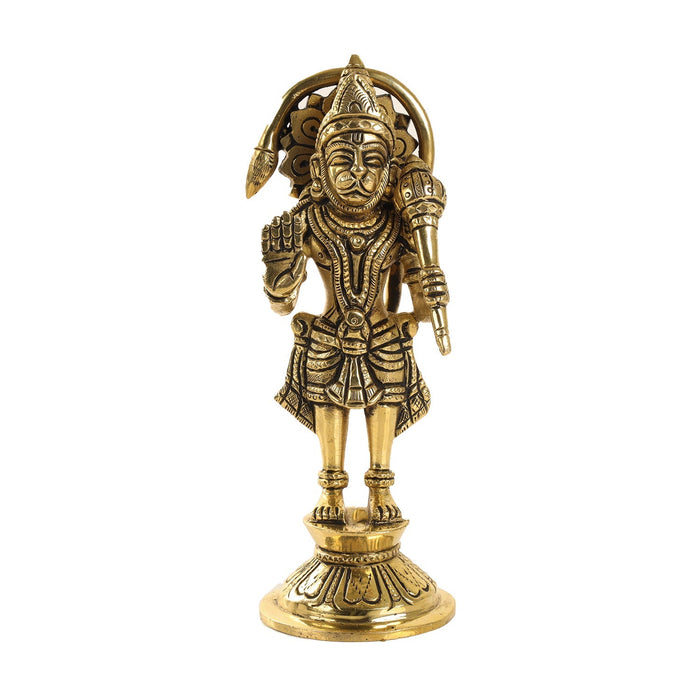 Hanuman Statue Standing On Base - 7 x 2.5 Inches | Antique Brass Idol/ Anjaneya Statue for Pooja