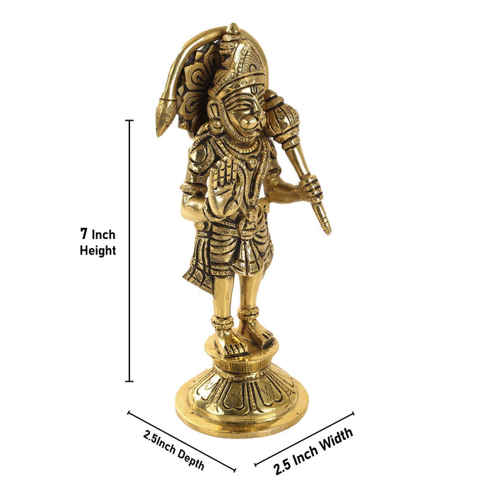 Hanuman Statue Standing On Base - 7 x 2.5 Inches | Antique Brass Idol/ Anjaneya Statue for Pooja