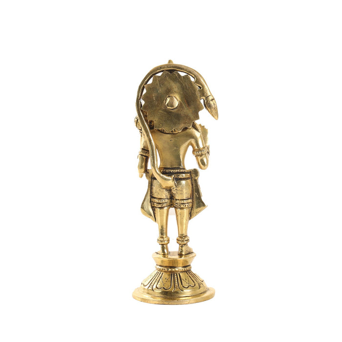 Hanuman Statue Standing On Base - 7 x 2.5 Inches | Antique Brass Idol/ Anjaneya Statue for Pooja