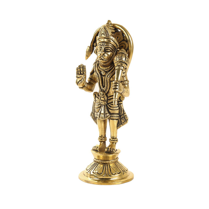 Hanuman Statue Standing On Base - 7 x 2.5 Inches | Antique Brass Idol/ Anjaneya Statue for Pooja