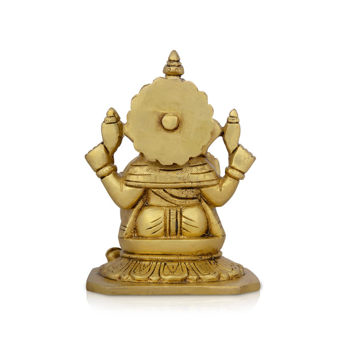 Ganesha Statue Sitting On Base - 5 x 3.5 Inches | Antique Brass Idol/ Vinayaka Idol/ Ganapathy Idol for Pooja