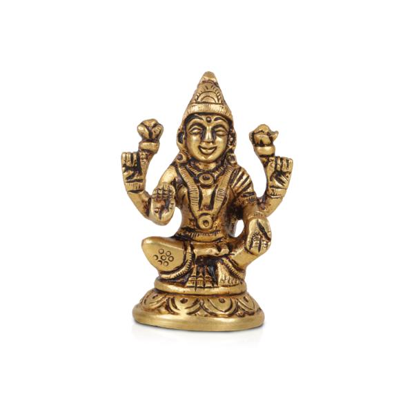 Lakshmi Statue Sitting On Base - 2.75 x 2 Inches | Antique Brass Idol/ Laxmi Statue/ Laxmi Idol for Pooja