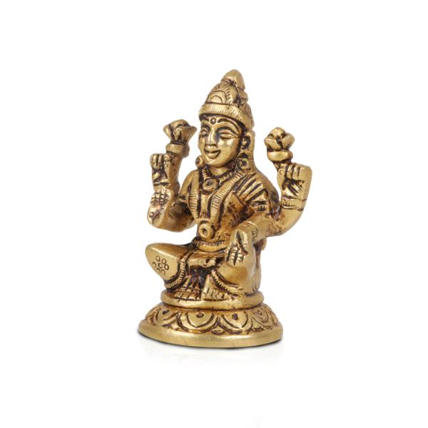 Lakshmi Statue Sitting On Base - 2.75 x 2 Inches | Antique Brass Idol/ Laxmi Statue/ Laxmi Idol for Pooja