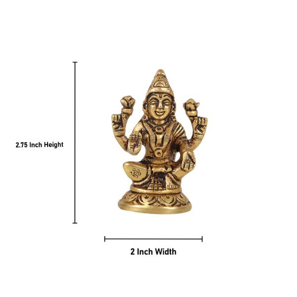 Lakshmi Statue Sitting On Base - 2.75 x 2 Inches | Antique Brass Idol/ Laxmi Statue/ Laxmi Idol for Pooja