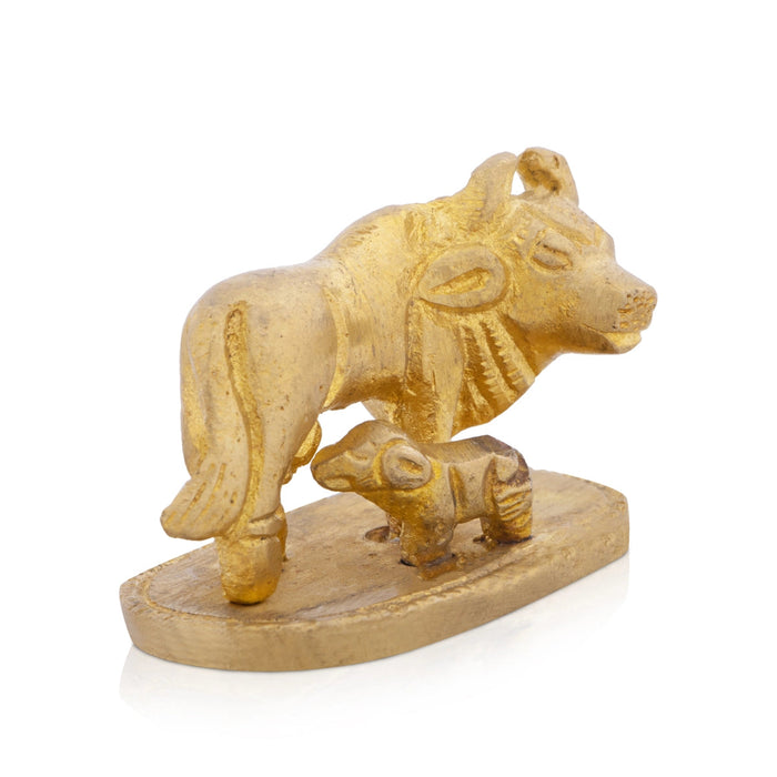 Cow With Calf Idol With Base - 1.5 x 1.75 Inches | Kamadhenu Statue/ Brass Idol for Pooja