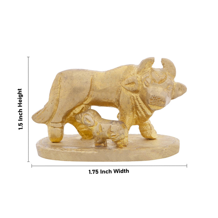 Cow With Calf Idol With Base - 1.5 x 1.75 Inches | Kamadhenu Statue/ Brass Idol for Pooja