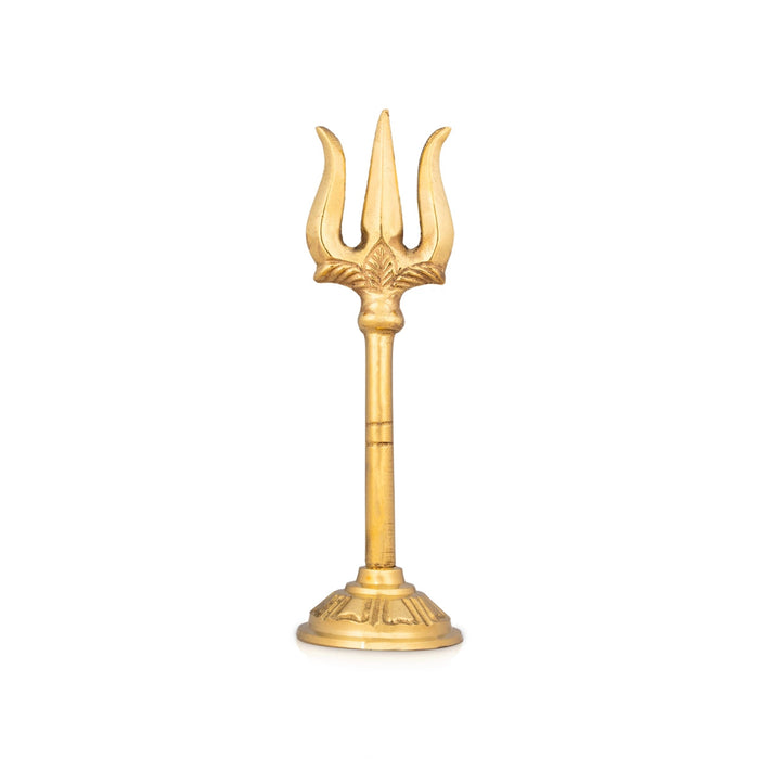 Brass Trishul With Peedam - 4 X 1.25 Inches | Soolam/ Brass Astra/ Trident With Stand For Pooja & Temple