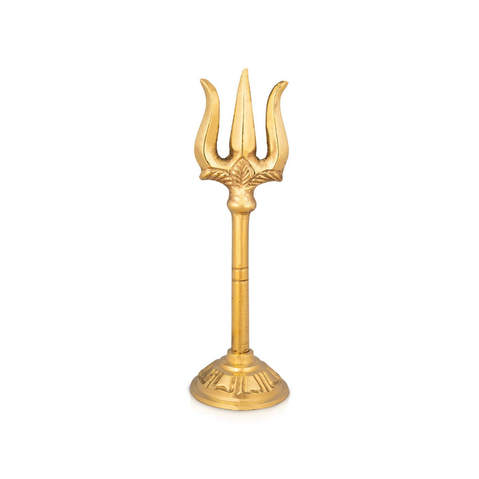 Brass Trishul With Peedam - 4 X 1.25 Inches | Soolam/ Brass Astra/ Trident With Stand For Pooja & Temple