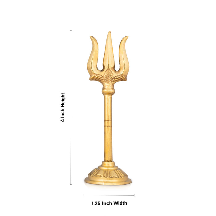 Brass Trishul With Peedam - 4 X 1.25 Inches | Soolam/ Brass Astra/ Trident With Stand For Pooja & Temple