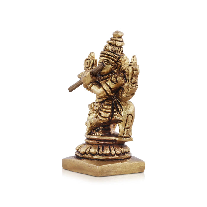 Krishna Statue With Cow - 2 x 1.5 Inches | Antique Brass Idol/ Cow Krishna Murti for Pooja