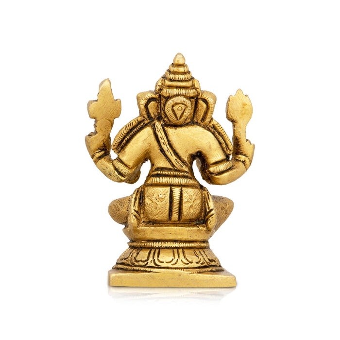 Ganesha Statue Sitting On Base - 2 x 4 Inches | Antique Brass Idol/ Ganapathi Idol for Pooja
