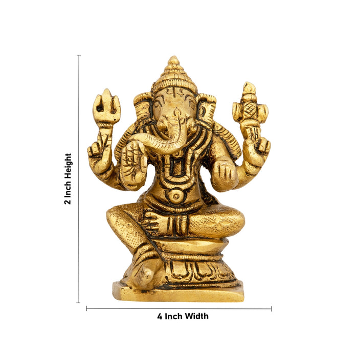 Ganesha Statue Sitting On Base - 2 x 4 Inches | Antique Brass Idol/ Ganapathi Idol for Pooja