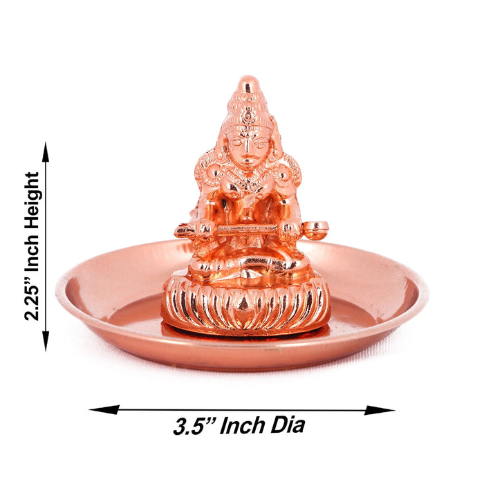 Annapurna Devi With Copper Polish Plate - 2.5 x 3.5 Inches | Metal Annapoorani Statue with Plate for Pooja