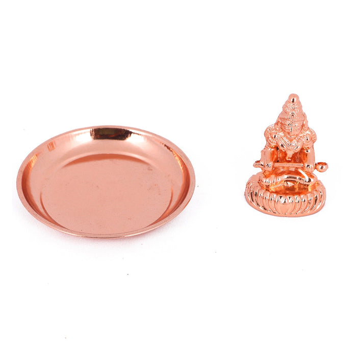 Annapurna Devi With Copper Polish Plate - 2.5 x 3.5 Inches | Metal Annapoorani Statue with Plate for Pooja