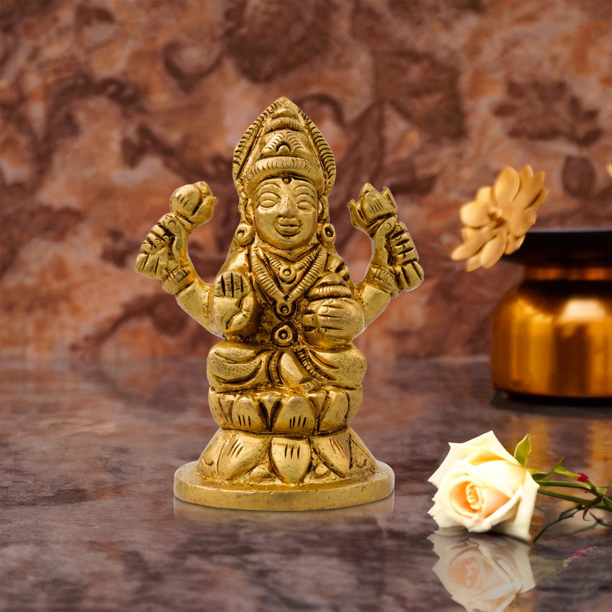 Lakshmi Statue 19.5 cm | Laxmi Brass factory statue | Bronze idol | Hindu god | Handmade | Goddess of wealth | Home decor | Blessing statue