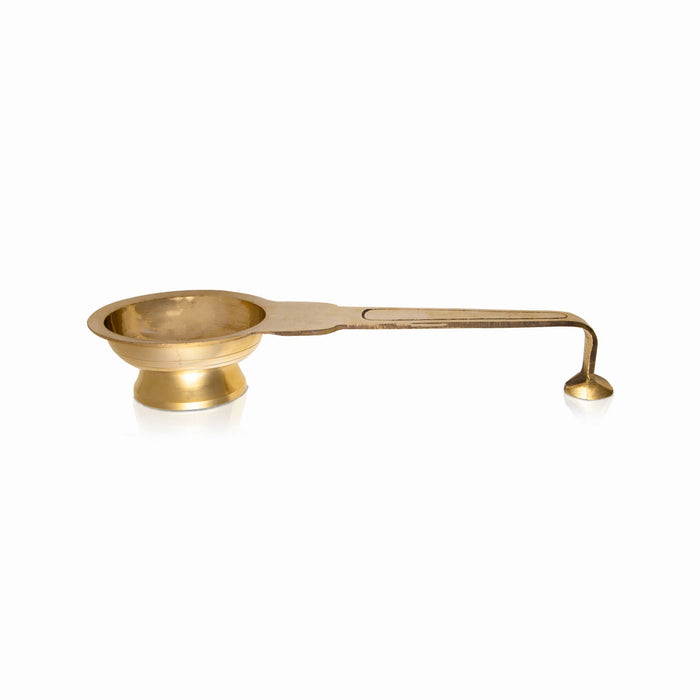 Brass Aarti With Handle - 2 x 11 Inches | Laddle Camphor Burner/ Kapoor Dhani/ Karpura Aarti for Pooja