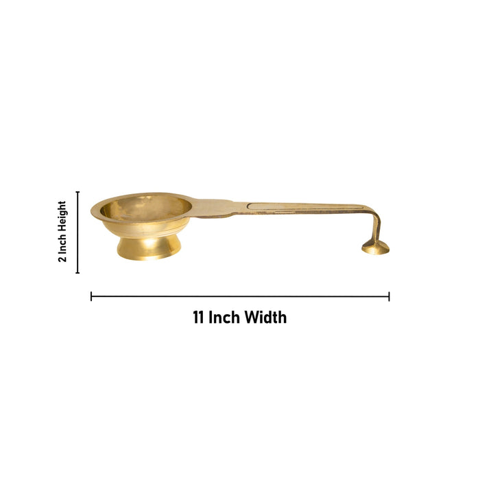 Brass Aarti With Handle - 2 x 11 Inches | Laddle Camphor Burner/ Kapoor Dhani/ Karpura Aarti for Pooja