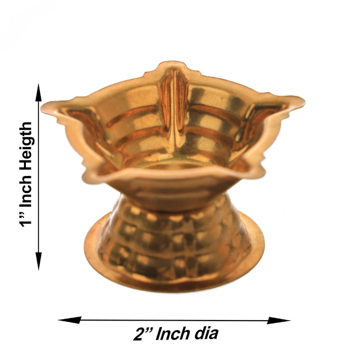 5 Face Brass Lamp With Base - 1 x 2 Inches | Brass Pooja Diya/ Brass Deepam/ Brass Vilakku for Home