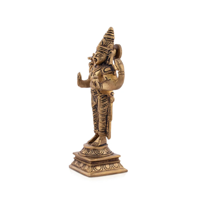 Dhanvantari Murti - 6 Inches | Antique Brass Idol/ Dhanwantari Standing Statue for Pooja/ 640 Gms Approx