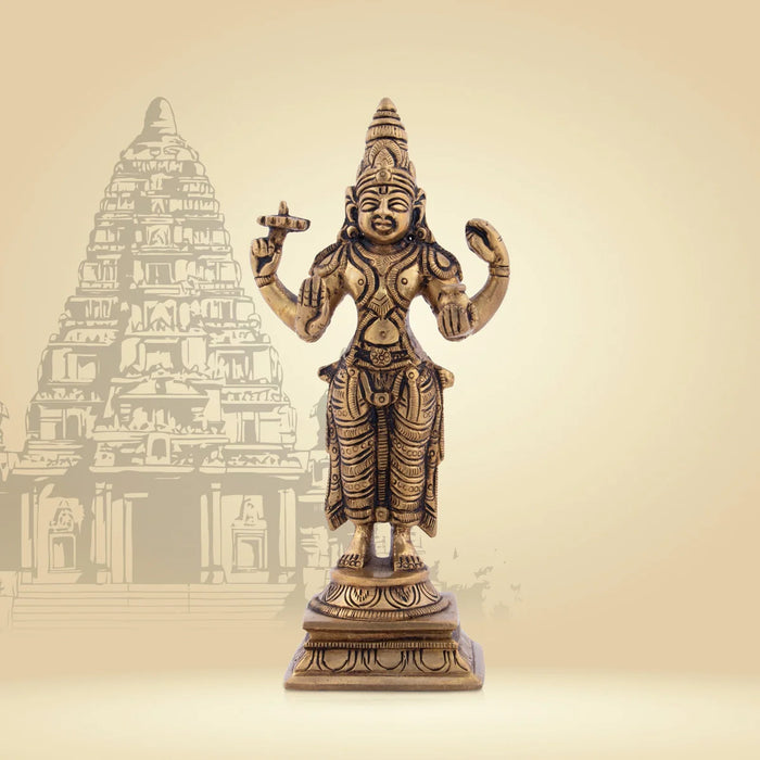 Dhanvantari Murti - 6 Inches | Antique Brass Idol/ Dhanwantari Standing Statue for Pooja/ 640 Gms Approx