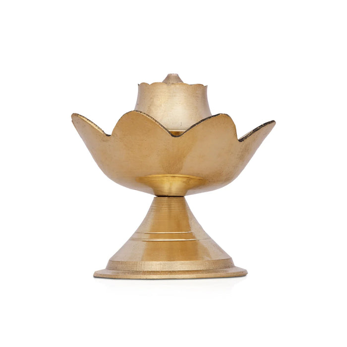 Agarbathi Stand - 2.5 x 2.5 Inches | Lotus Design Brass Incense Holder for Pooja/ 50 Gms Approx