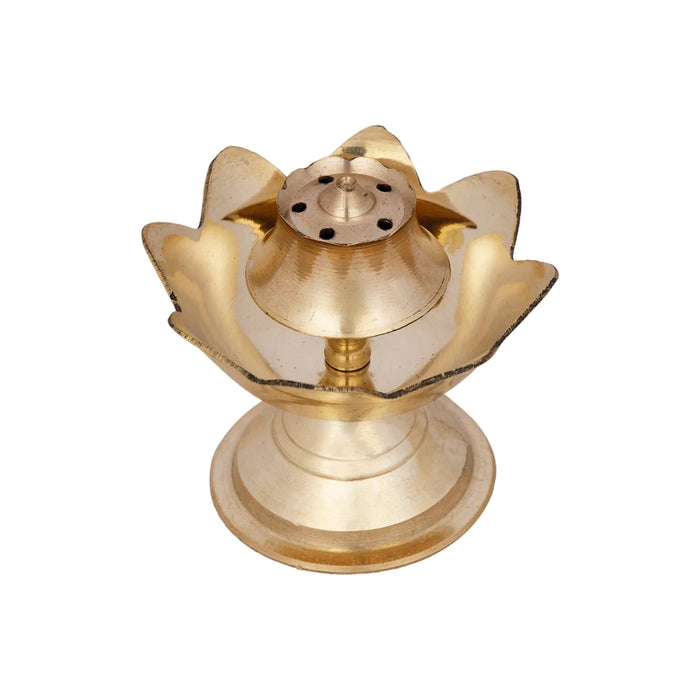 Agarbathi Stand - 2.5 x 2.5 Inches | Lotus Design Brass Incense Holder for Pooja/ 50 Gms Approx