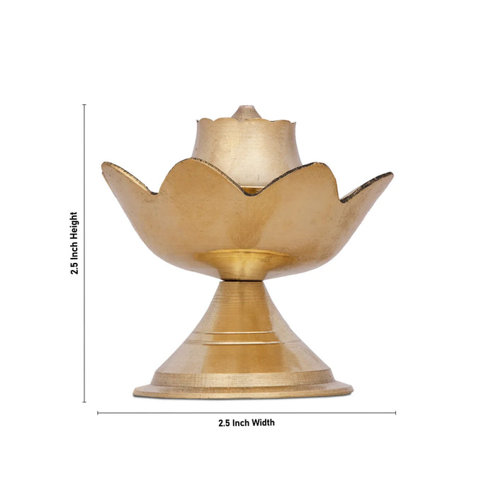 Agarbathi Stand - 2.5 x 2.5 Inches | Lotus Design Brass Incense Holder for Pooja/ 50 Gms Approx