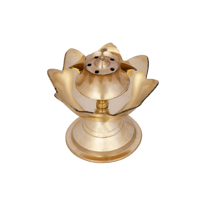 Agarbathi Stand - 3 x 3 Inches | Lotus Design Incense Stick Holder/ Brass Agarbathi Holder for Pooja