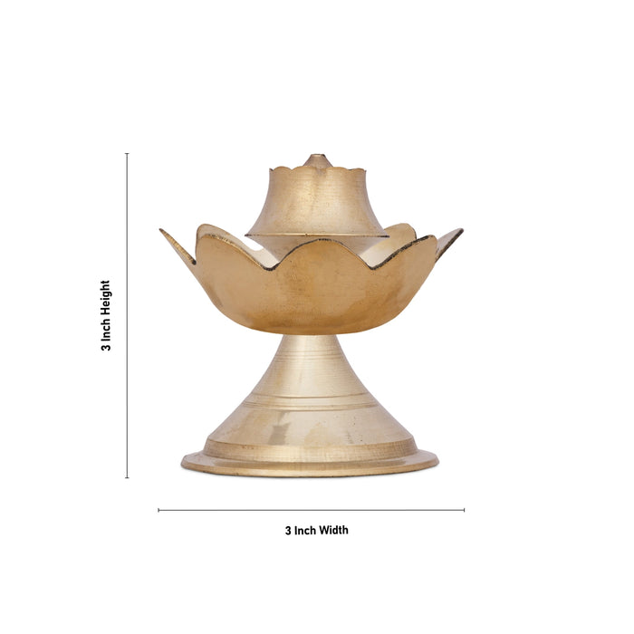 Agarbathi Stand - 3 x 3 Inches | Lotus Design Incense Stick Holder/ Brass Agarbathi Holder for Pooja