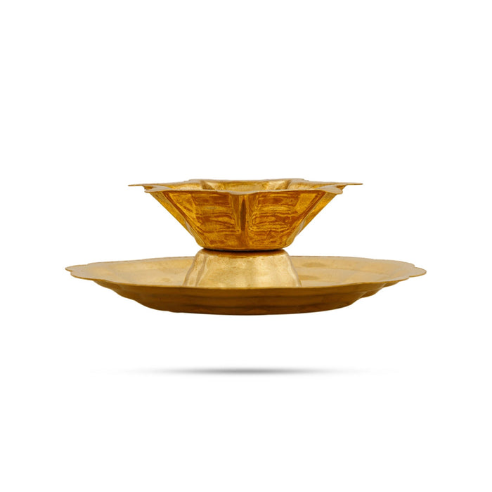 7 Face Brass Lamp With Plate - 1 x 3.5 Inches | Brass Pooja Diya/ Seven Face Brass Deepam for Home