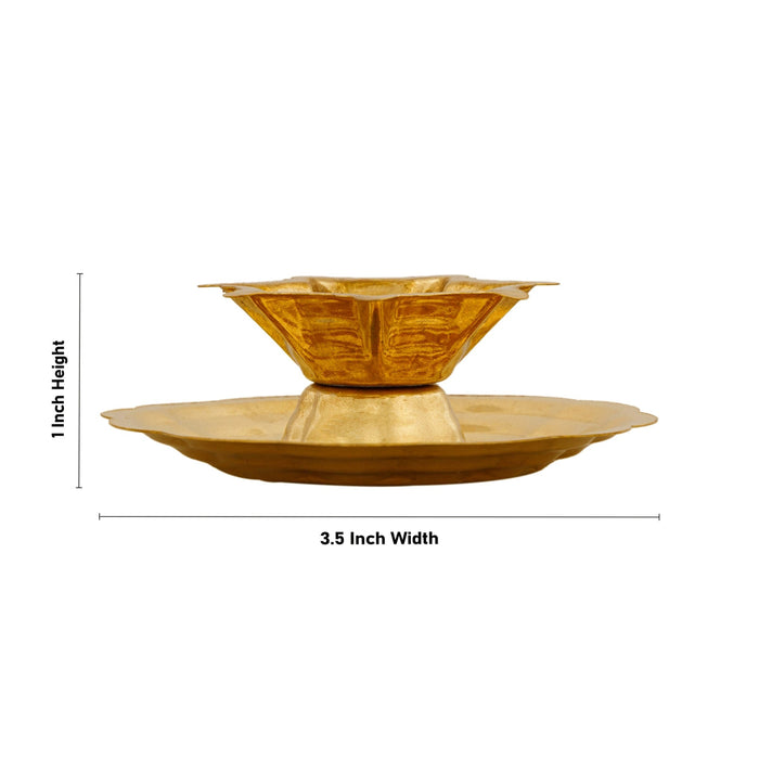 7 Face Brass Lamp With Plate - 1 x 3.5 Inches | Brass Pooja Diya/ Seven Face Brass Deepam for Home