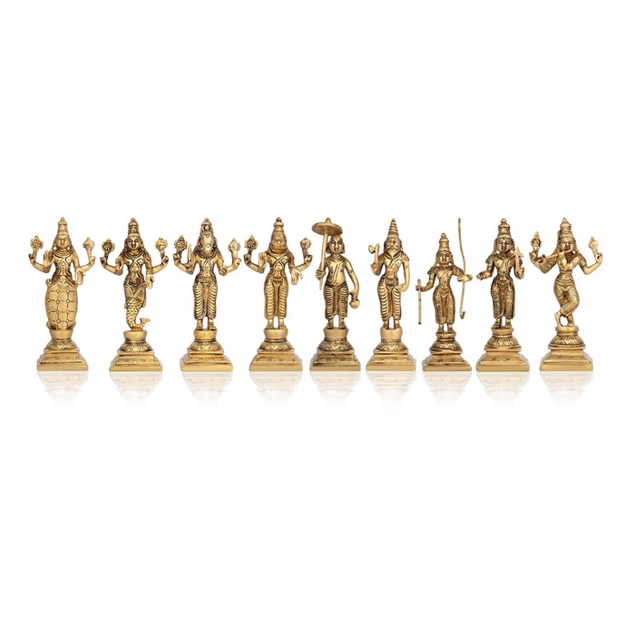 Dasavathaaram Murti Set - 6 x 2 Inches | Vishnu Ten Incarnations Avatars Idols/ Antique Brass Idol for Pooja