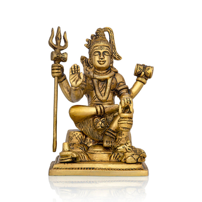 Shiva Statue Standing On Base - 6 x 4.25 Inches | Antique Brass Idol/ Shiv Idol for Pooja
