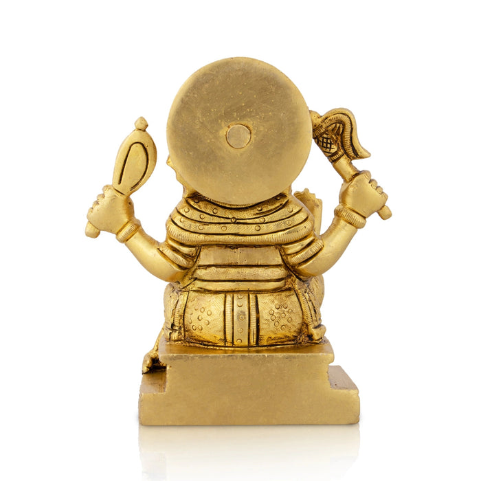 Ganesha Statue Sitting On Chowki - 4.75 x 4 Inches | Antique Brass Idol/ Ganapathy Idol for Pooja