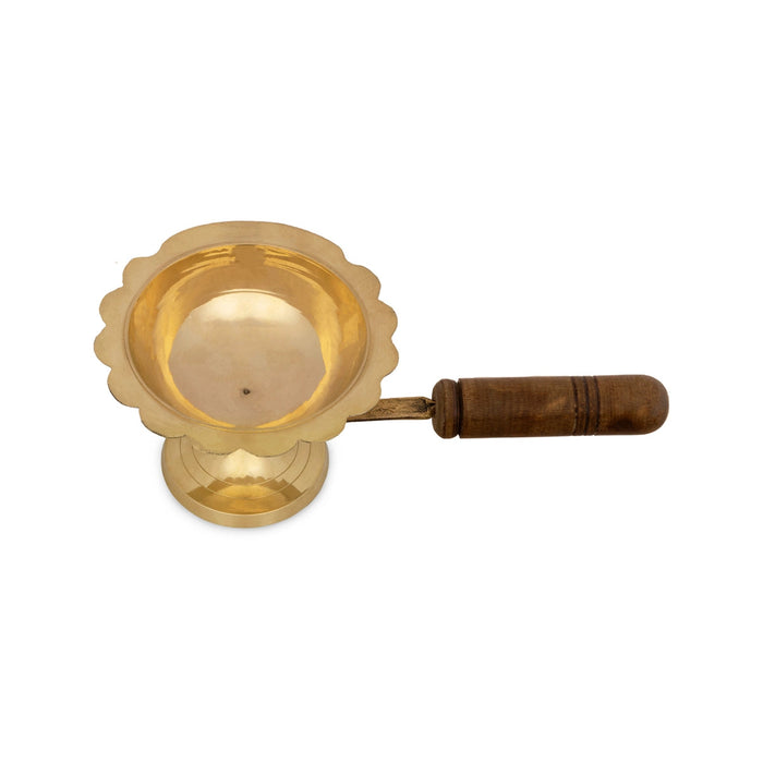 Sambrani Holder With Wooden Handle - 4.75 x 11.5 Inches | Brass Dhoop Stand/ Sambrani Stand for Pooja