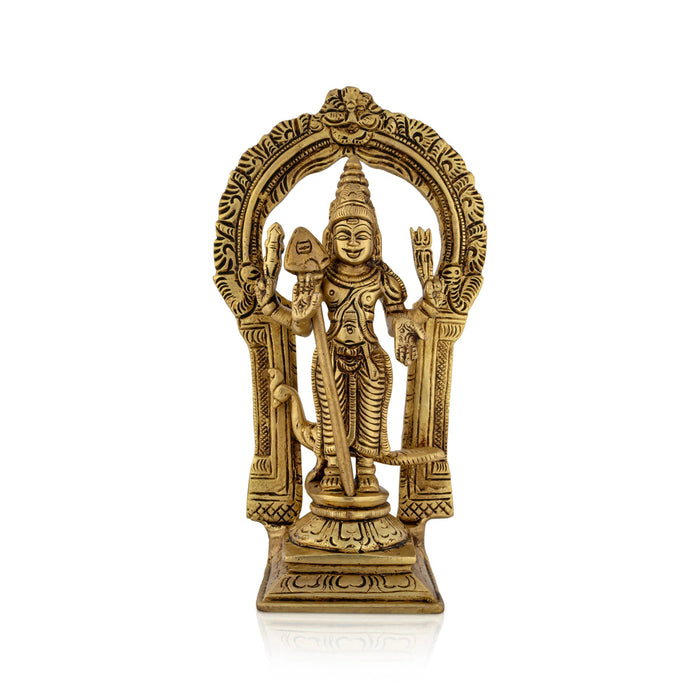 Murugan Statue With Peacock - 7.5 x 4 Inches | Antique Brass Idol/ Kartikeya Statue With Arch for Pooja