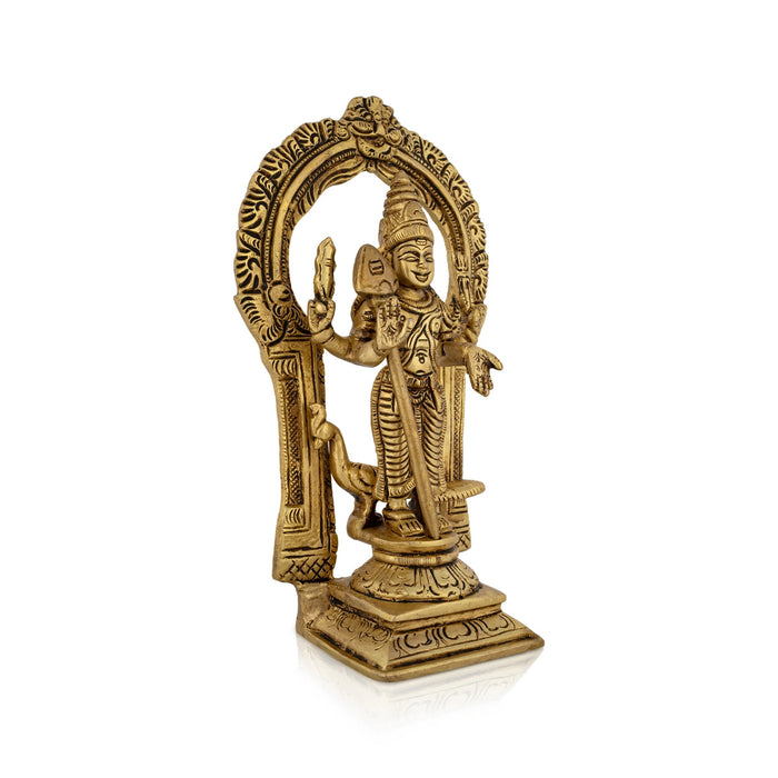 Murugan Statue With Peacock - 7.5 x 4 Inches | Antique Brass Idol/ Kartikeya Statue With Arch for Pooja