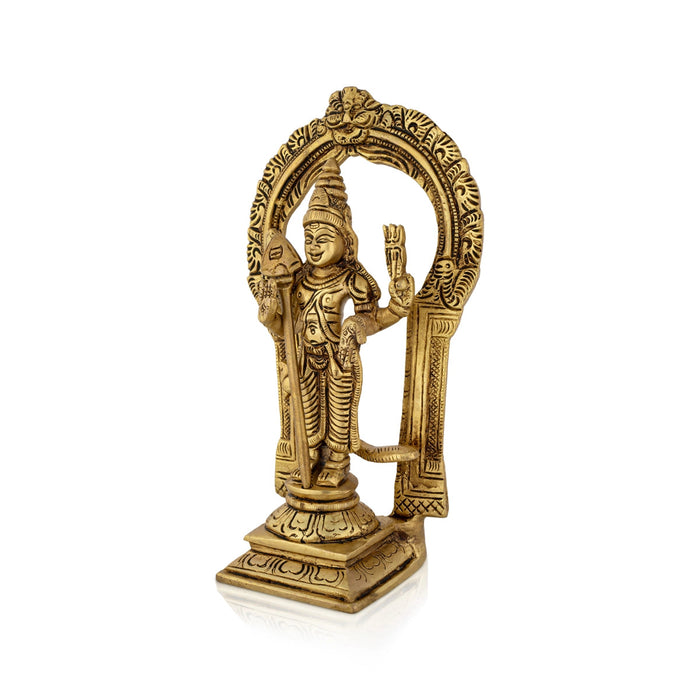 Murugan Statue With Peacock - 7.5 x 4 Inches | Antique Brass Idol/ Kartikeya Statue With Arch for Pooja