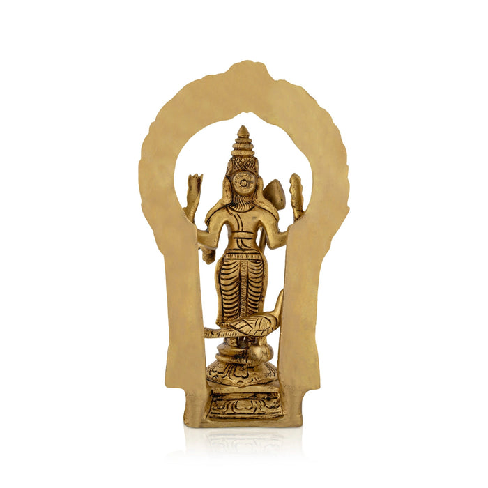 Murugan Statue With Peacock - 7.5 x 4 Inches | Antique Brass Idol/ Kartikeya Statue With Arch for Pooja