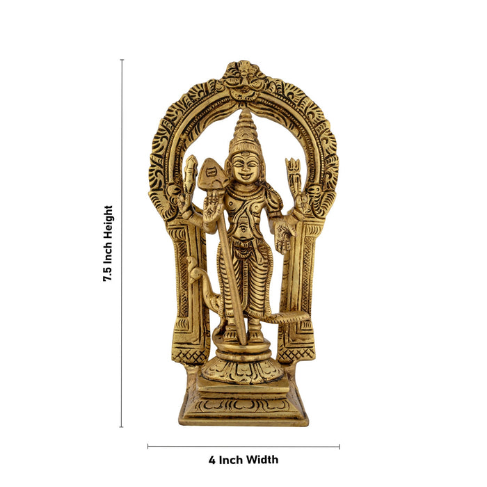 Murugan Statue With Peacock - 7.5 x 4 Inches | Antique Brass Idol/ Kartikeya Statue With Arch for Pooja