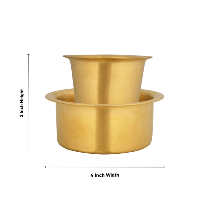 Coffee Dabara Pair - 3 x 4 Inches | Brass Dabara Set/ Davara Tumbler Set/ Davara Set for Home