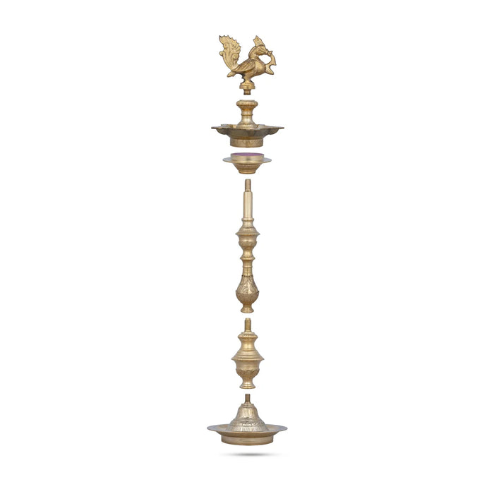 Kuthu Vilakku - 30 x 11 Inches | Brass Lamp/ Annapakshi Design Deep for Pooja/ 8.600 Kgs Approx