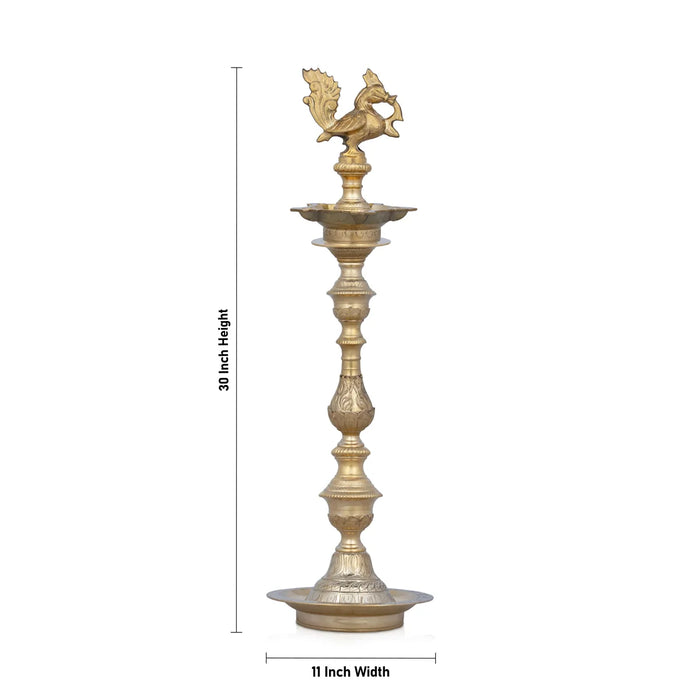 Kuthu Vilakku - 30 x 11 Inches | Brass Lamp/ Annapakshi Design Deep for Pooja/ 8.600 Kgs Approx