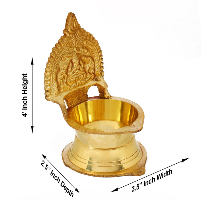 Kamakshi Deepam - 4 x 2.5 Inches | Brass Lamp/ Kamatchi Vilakku/ Kamatchi Amman Vilakku for Pooja