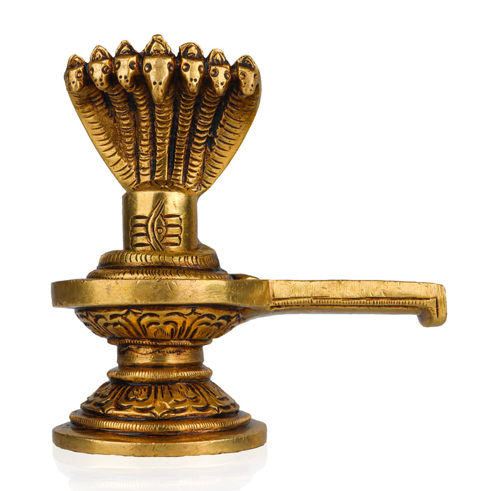 Shiva Lingam Statue With Nagam - 4 x 4.5 Inches | Antique Brass Idol/Shiv Ling Statue/Shiv Ling Idol for Pooja