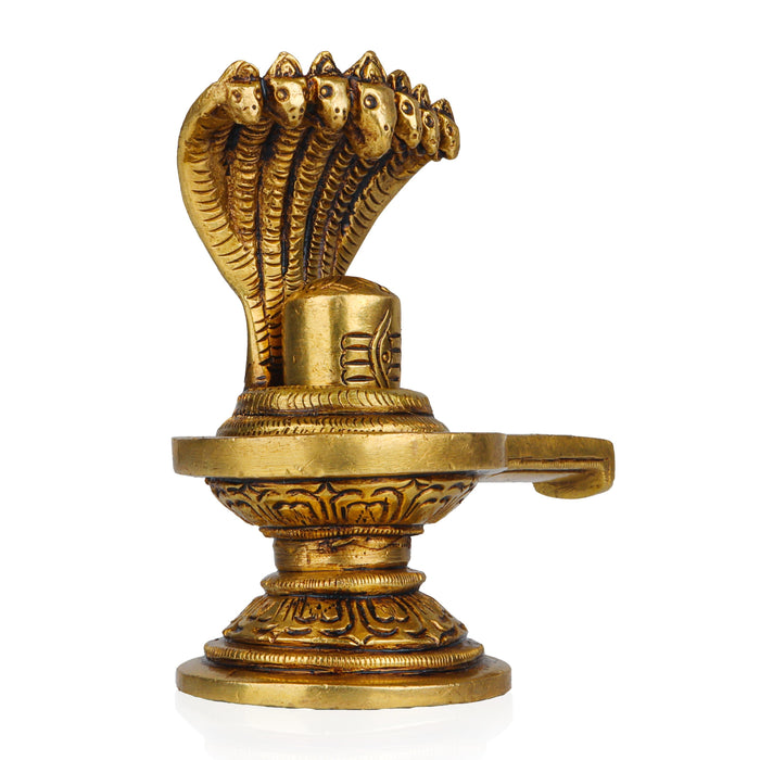 Shiva Lingam Statue With Nagam - 4 x 4.5 Inches | Antique Brass Idol/Shiv Ling Statue/Shiv Ling Idol for Pooja
